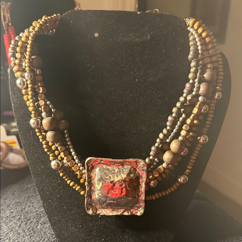 Multicolor Beaded Necklace with Square Pendant
